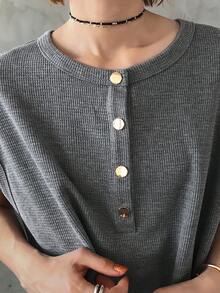 FRIFUL Vestido casual largo de cuello redondo y media cremallera para mujer - Gris - Ver 7