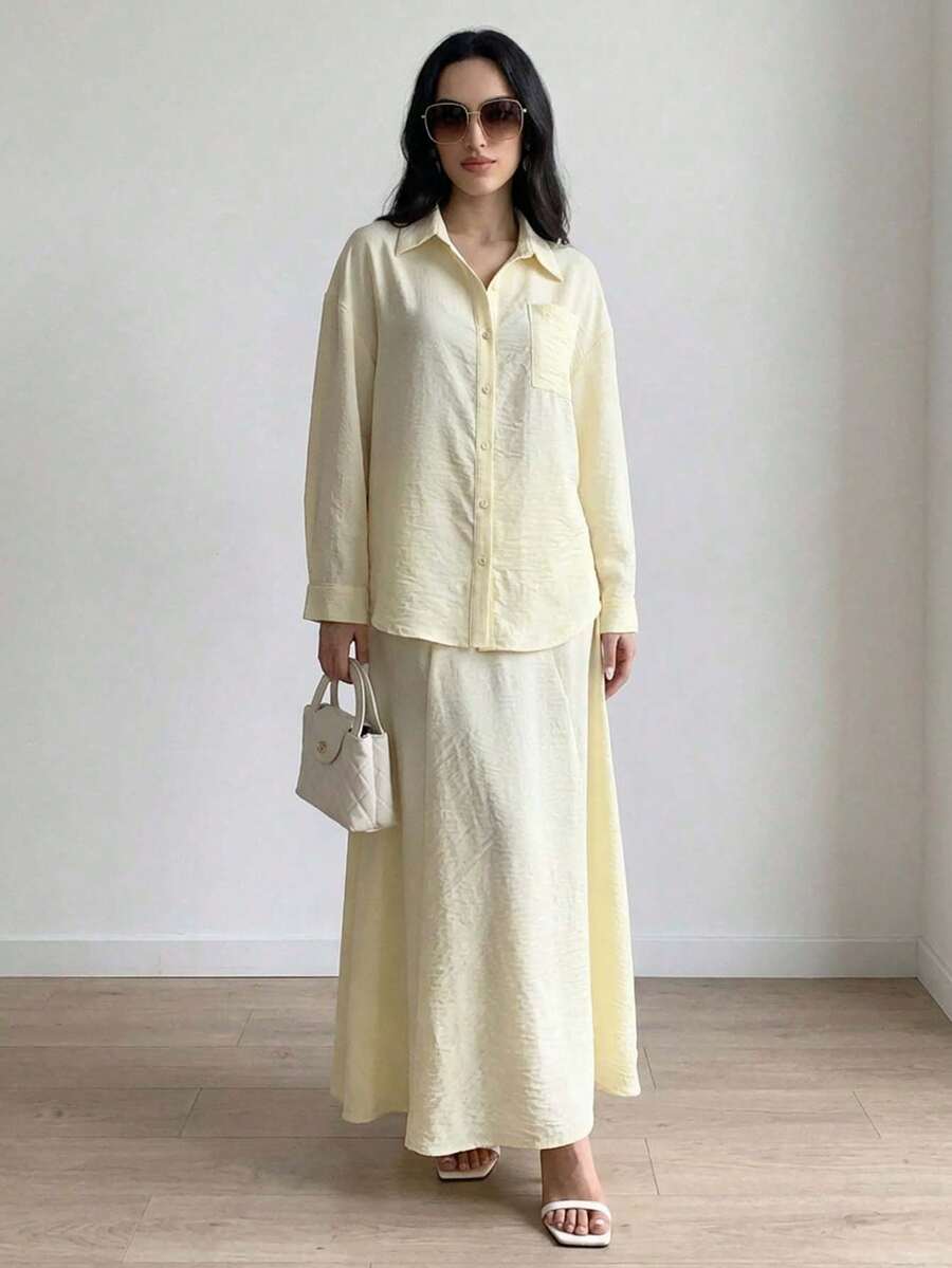 Solavon 新款宽松舒适休闲日常百搭时尚两件套 - 淡黃色 - 查看 1