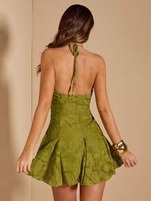 SHEIN BAE 绿色提花编织露背紧身迷你连衣裙，适合度假、约会、音乐节、生日、早午餐、伴娘、婚礼宾客、春夏穿着。 - 綠色 - 查看 2