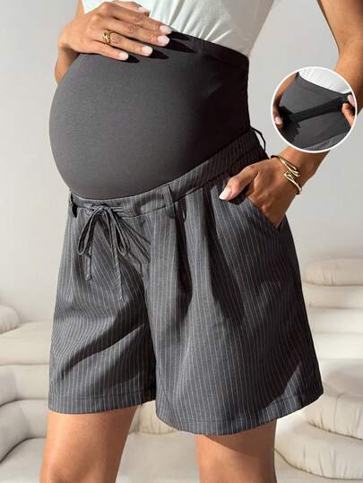 MaterniWear 可调节腰带口袋条纹宽松孕妇短裤