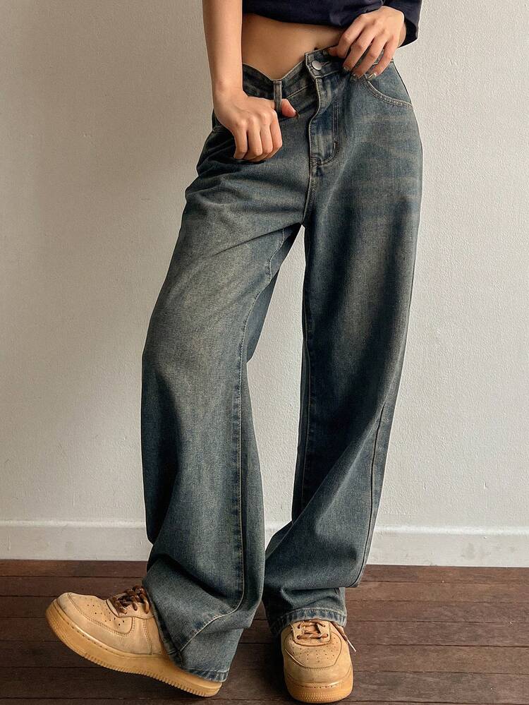 Tall Women's Straight Leg Jeans, Casual Street Style Pants For Tall Women