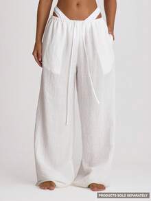 Musera Resort 抽绳阔腿亚麻裤罩衫，适合游泳、度假、夏季旅行、海滩穿着，是单身派对、婚礼、新娘告别单身派对、纯色度假风的理想之选。 - 白色 - 查看 1