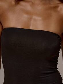 MUSERA ESSENTIALS Bandeau Fitted Longline Soft Touch Top Coord Top Only Spring Summer Holiday Everyday Cute Daily Basics Essential - Black - View 6