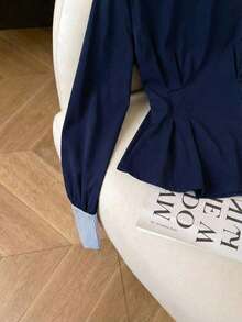 Revavyn Women's Sweatshirt Fabric Fitted Waist Dropped Shoulder Sweatshirt, Suitable For Everyday Commuting. Summer Weddings & Events - Blue - View 3