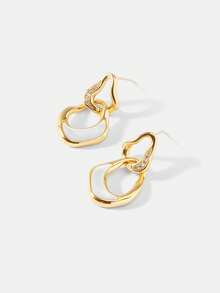 MOTF PREMIUM Pre Gold Plated White Shell Geometric Metal Earrings - Gold - View 4