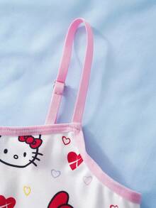 HELLO KITTY AND FRIENDS | SHEIN 少女卡通印花休闲日常吊带背心 - 黑色 - 查看 6