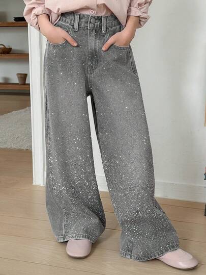 Dazy Kids Quần jean bó sát đính đá lấp lánh dành cho bé gái tuổi teen