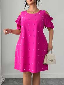 Elenzga 大码女士优雅A字连衣裙，适合派对、约会、通勤、春夏穿着，荷叶边袖设计，收腰A字廓形，修身显瘦，优雅女士上衣，新年连衣裙，中长款连衣裙，适合毕业典礼、节日、情人节、音乐节、母亲节、万圣节、感恩节、复活节、国庆节、舞会、约会、派对、婚礼、郊游等场合。 - 中紫紅色 - 查看 7