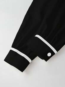 SHEIN Franclia Casual Color Block Long Sleeve Shirt, Minimalist For Commuting - Black - View 6