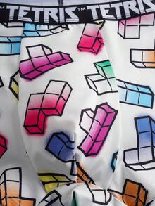 Tetris™ X SHEIN 3pcs Men's Boxer Briefs With Digital Cube Print & Elastic Waistband - Black and White - View 7