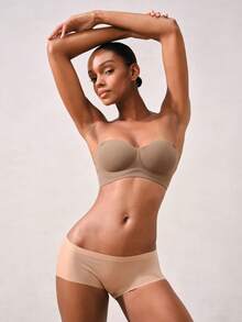 1pc Women's Bra With 3-Row Hook & Removable Straps - Coffee Brown - View 9
