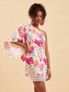 SHEIN TRVLCHIC 女士斜肩印花优雅迷你连衣裙 - 彩色 - 查看 5