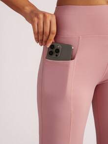 Easithlete High Waist Solid Color Tight Fit Yoga Pants For Workout - Pink - View 3