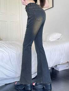 Jeans de pierna acampanada y ajuste ceñido para mujer - Azul - Ver 11