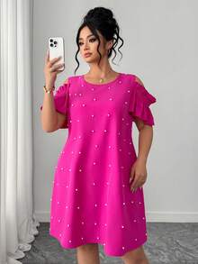 Elenzga 大码女士优雅A字连衣裙，适合派对、约会、通勤、春夏穿着，荷叶边袖设计，收腰A字廓形，修身显瘦，优雅女士上衣，新年连衣裙，中长款连衣裙，适合毕业典礼、节日、情人节、音乐节、母亲节、万圣节、感恩节、复活节、国庆节、舞会、约会、派对、婚礼、郊游等场合。 - 中紫紅色 - 查看 4