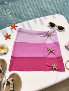 Swim Vcay تنورة عطلة ملونة ذات خصر منخفض مريحة، تصميم نجمي مفرغ، خصر مطاطي للنساء - متعدد الألوان - مشاهدة 6