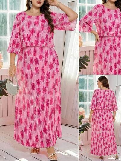 Reflora Plus Size Women Floral Print Round Neck 3/4 Sleeve Pleated Elegant Dress,
Summer Dresses For Women,Summer Clothes,Summer Outfits For Women,Spring Break Outfits, Spring Dress Women,Elegant Party Dresses For Women,Long Party Dresses,Wedding Guest Dress For Women,Wedding Party Dress, Weddings & Events, Luxury Evening Dresses For Weddings,Bridesmaid Dress,Wedding Guest Party Dress,Graduation Dress For Women, Graduation Outfit For Mother, Graduation Ceremony,Elegant Women's Ceremony Dress,Elegant Dresses For Party,Elegant Dresses For Ladies,Elegant Long Dress, Vacation Outfits Women,Holiday Outfits For Women,Summer Holiday Outfits,Summer Vacation Outfits,Casual Dresses For Women, Casual Long Dress,Luxury Women's Jalabiya, Luxury Evening Dress For Women,Luxury Evening Dresses For Weddings,Luxury Women's Abaya ,Formal Dresses For Women, Women's Social,Women's Formal Wear,Mother Of The Bride Dress Plus Size,Tea Party Dress