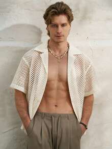 Airaco Hollow Out Minimalist Design Men's Top For Summer - Beige - View 6