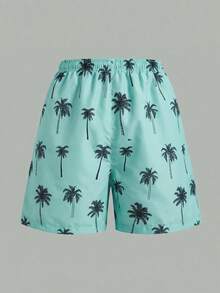 SHEIN Bộ 1 quần short đi biển 2 trong 1 dành cho bé trai tuổi teen, in hình cây dừa nhiệt đới, thích hợp cho kỳ nghỉ, sinh hoạt hàng ngày, đi học, du lịch, thể thao, mùa xuân và mùa hè. - Nhiều màu - Xem 7