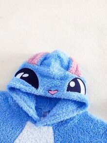 男婴可爱蓝色卡通图案连帽泳衣罩衫 - 藍色 - 查看 5