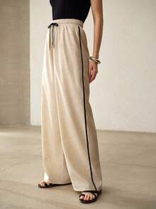 MOTF PREMIUM WOMEN'S CASUAL DRAWSTRING WAIST WIDE LEG PANTS - Apricot - View 4