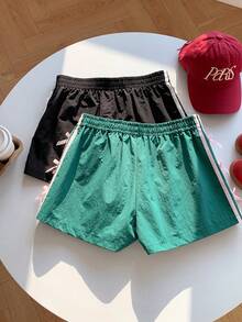 Comfortcana 女士夏季休闲撞色条纹短裤，饰有蝴蝶结 - 彩色 - 查看 2