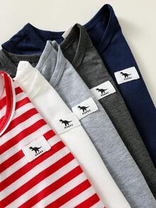 SHEIN 5pcs/Set Unisex Baby Cute Casual Striped Knit Tank Tops, Versatile Summer Outfit Pack - Multicolor - View 4