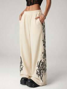 SHEIN ICON Punk Positioning Print Oversized Casual Low-Waist Pants Pattern Pants Printed Pants - Apricot - View 2