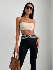 Mulvari Los Angeles Graphic Mesh Insert Leggings - Black - View 3