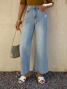 DAZY Quần jeans nữ ống loe cạp trung bình, dài đến 7/8. - Rửa nhẹ - Xem 3