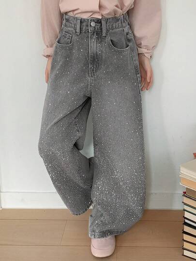 Dazy Kids Quần jean bó sát đính đá lấp lánh dành cho bé gái tuổi teen