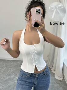 Firerie Áo sơ mi trắng cổ bẻ thời trang thanh lịch cho nữ, phong cách đại học, dễ thương, mùa hè, áo không tay - trắng - Xem 2