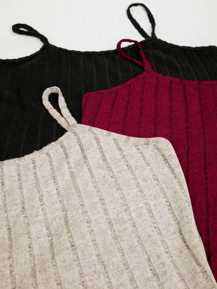 Olithes Women's Solid Color Ribbed Camisole Tops (3pcs/Set) - Multicolor - View 5