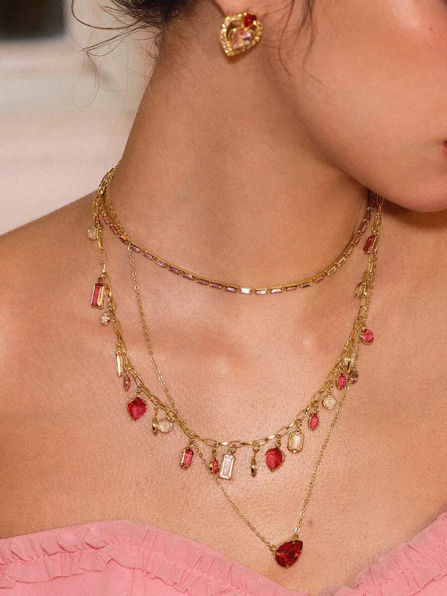 Glisma Dây chuyền mạ vàng 18K kiểu dáng Châu Âu và Mỹ, đính đá pha lê hình vuông màu sắc sang trọng, cao cấp, thời trang Dopamine, đơn giản và đa năng dành cho phụ nữ, phong cách cổ điển, trang phục thanh lịch, chất liệu kim loại/có họa tiết, cổ điển, sang trọng, dành cho mẹ/phụ nữ/cô gái/người mẹ, đá quý, hình trái tim, ngày lễ tình nhân. - Nhiều màu - Xem 1