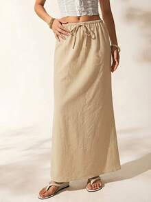 Easelle Rok Polos Kasual Wanita - Khaki - View 5