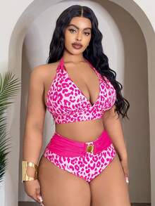 Swim Vcay Plus Size 2pcs Swimwear Set, Minimalist Daily Summer Beach Outfit For Women - Pink - View 4