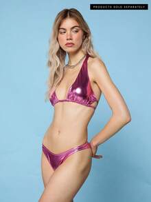 COUREZ 金属粉色露背比基尼上衣/Y2K夏季女式可爱性感粉色比基尼沙滩度假泳装夏季外出女式沙滩装 - 粉色 - 查看 1