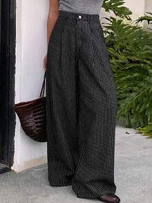 DAZY Jeans de pierna de barril de talle bajo con rayas para mujer, pantalones vaqueros de estilo casual de calle lavados - Negro - Ver 5