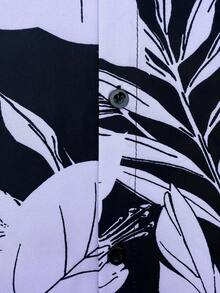 Manfinity Swimmode Men's Vacation Casual Plant Print Shirt And Shorts Beach Outfit - Baby Blue - View 5