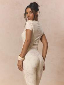 MUSERA 修身长款印花花边上衣套装（仅上衣）可爱春日假日少女风 Sugar Salt - 彩色 - 查看 4