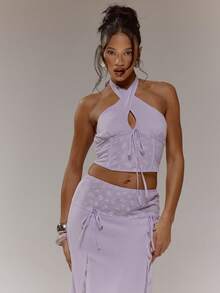 MUSERA Áo corset cổ yếm khoét ngực phối ren, kiểu dáng dễ thương, gợi cảm, thích hợp cho mùa xuân, đi chơi, nữ tính, dịp đặc biệt, Ngày của Mẹ, mùa hè, ngày lễ. - Màu tím hoa cà - Xem 5