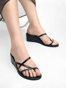 Mnmlis Dopamine Senior Sense Dark Brown Sexy Thick-Soled Toe Sandals Light Luxury Thin Belt Wedge Heel Slippers Outside Wear - dark brown - View 8