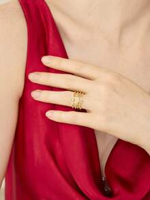 MOTF PREMIUM 18K镀金多层方形简约白钻戒指 - 金黃色 - 查看 3