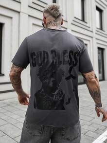 Artur Kramer Men's Casual Slogan & Figure Print Round Neck Short Sleeve T-Shirt, Summer - Dark Grey - View 2