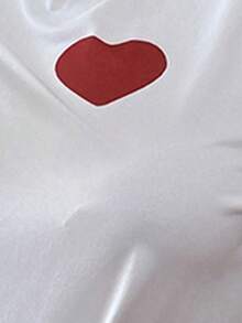 SHEIN 加大码爱心印花短袖睡衣套装 - 米色 - 查看 7