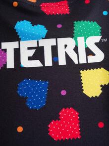 Tetris™ X SHEIN طقم ملابس علوية وسروال ليجنز منزلي للفتاة الصغيرة مطبوع بقلوب ملونة - الأسود - مشاهدة 4