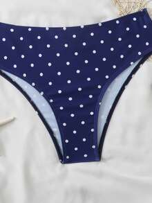 SHEIN 少女海军蓝白波点比基尼套装，夏季海滩度假 - 寶藍色 - 查看 4