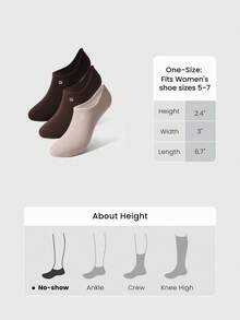 GLOWMODE 3 Pairs Invisible No-Show Socks Walk A Mile Soft Grip Daily Studio Workout Gym - Khaki + brown + dark coffee - View 7