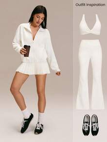 GLOWMODE Áo khoác thể thao dài tay cổ đứng thấm hút mồ hôi, nhanh khô, có túi ẩn và lỗ xỏ ngón tay, thích hợp mặc hàng ngày. - trắng - Xem 6