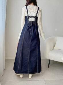 FRIFUL Women's Casual Everyday Commute Knotted Front Strap Denim Dress, Summer - Blue - View 2